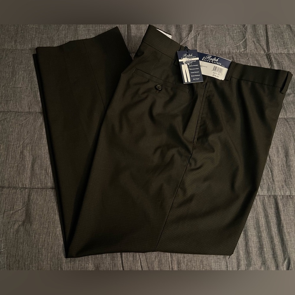 Ralph Lauren Pants Men 40x30 Brown Slim Fit Flat Front Comfort Flex Straight Leg